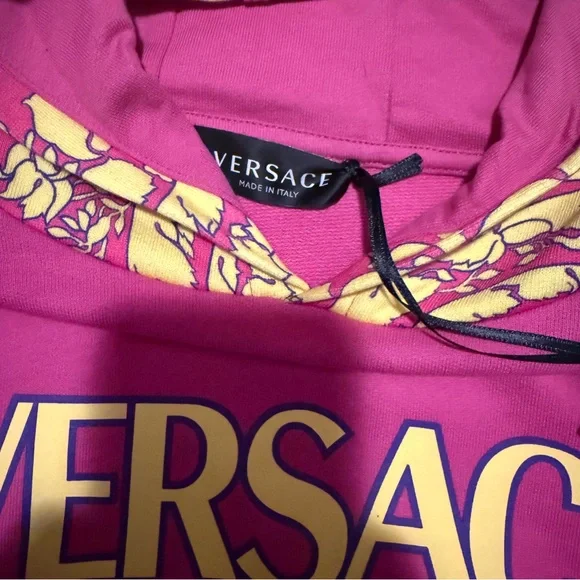 VERSACE Girl's Barocco Crop Hoodie Fuchsia Pink & Gold Yellow Jumper Baroque 12 - Picture 3 of 9